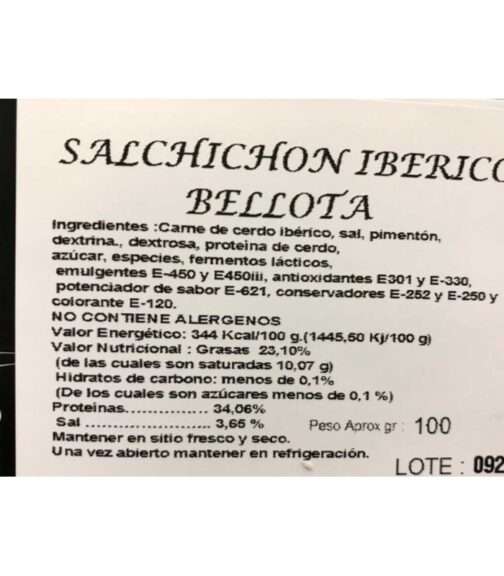 Salchichón Ibérico Galocha Ingredientes