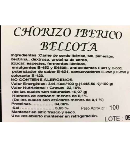 Chorizo Ibérico Galocha Ingredientes